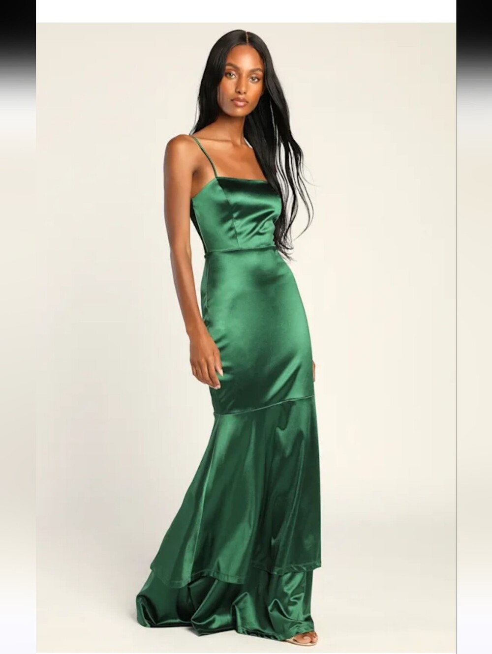 Lulu's Contemporary Romance Emerald Satin Tiered Mermaid Maxi Dress S Nwt